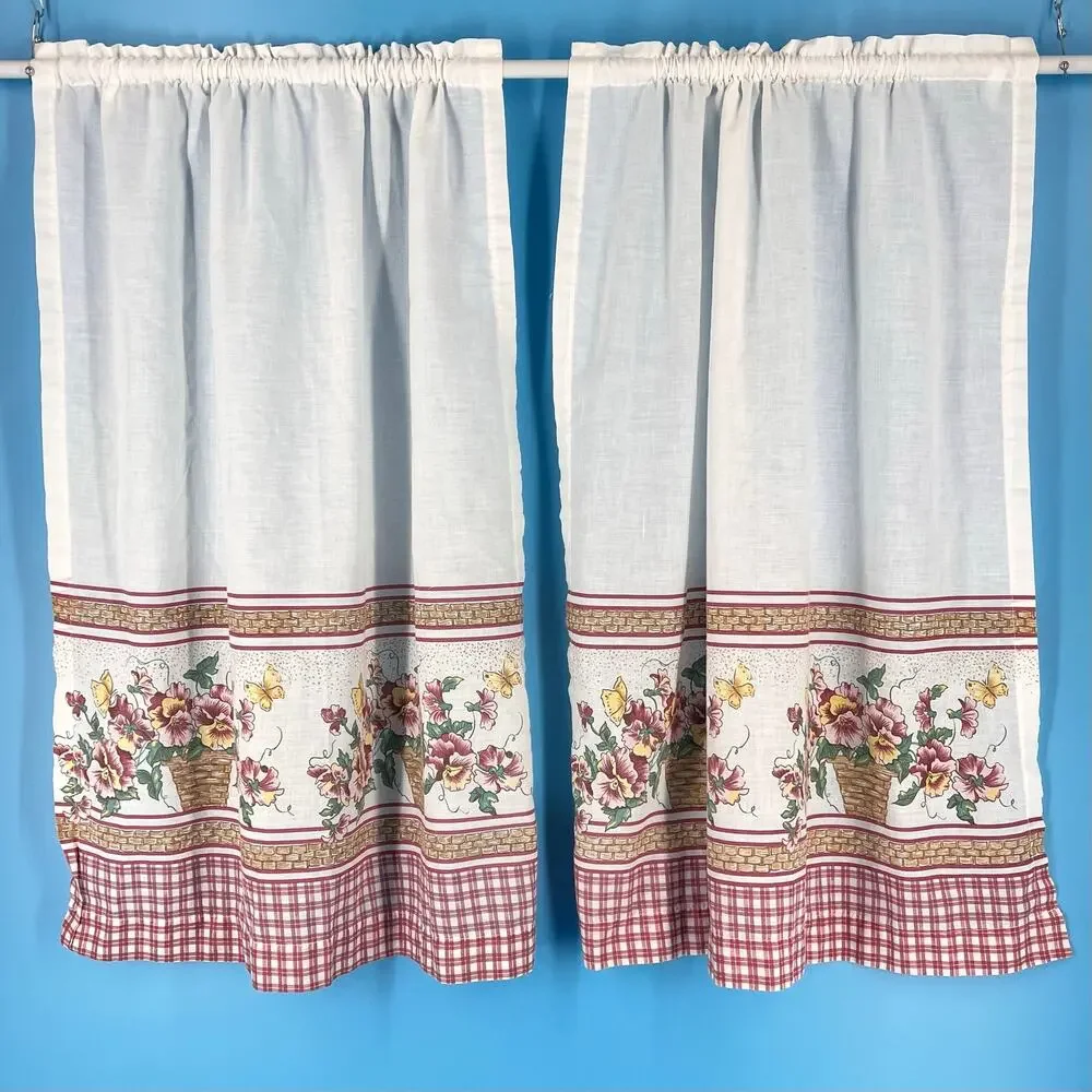 70s Cottagecore Country Kitchen Curtains 1970s Vintage Flowers Butterflies